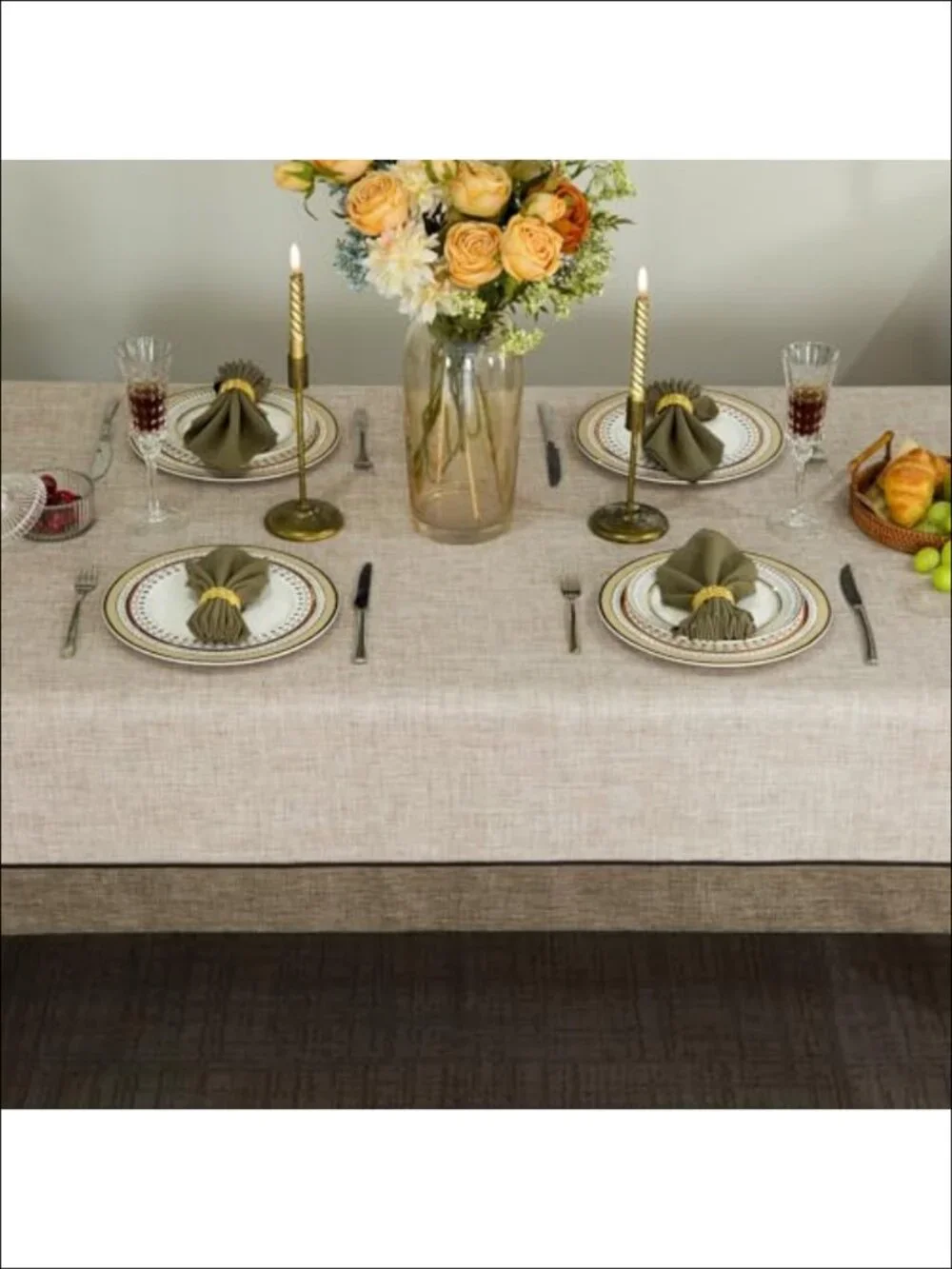 Linen Style Tablecloth 55x102 Rectangular Mitered Border Washable Dining